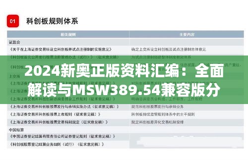 2024新奥正版资料汇编：全面解读与MSW389.54兼容版分享