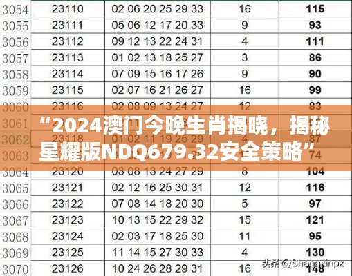 “2024澳门今晚生肖揭晓，揭秘星耀版NDQ679.32安全策略”