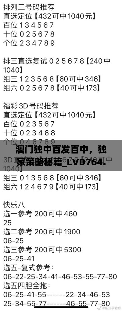 澳门独中百发百中，独家策略秘籍_LVD764.21