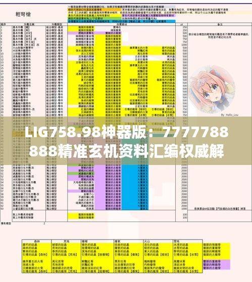 LIG758.98神器版：7777788888精准玄机资料汇编权威解析