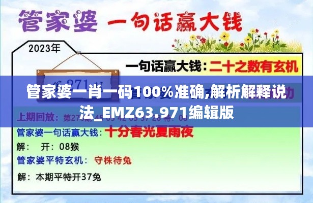 管家婆一肖一码100%准确,解析解释说法_EMZ63.971编辑版