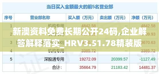 新澳资料免费长期公开24码,企业解答解释落实_HRV3.51.78精装版