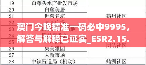 澳门今晚精准一码必中9995，解答与解释已证实_ESR2.15.49抓拍版