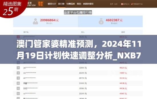 澳门管家婆精准预测，2024年11月19日计划快速调整分析_NXB7.60.99乐享版