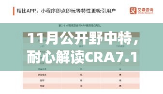 11月公开野中特，耐心解读CRA7.14.95荣耀版本