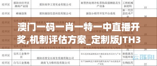 澳门一码一肖一特一中直播开奖,机制评估方案_定制版JTH32.213