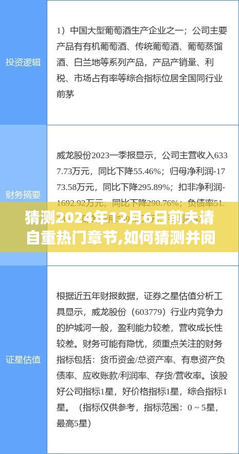 热门小说预测与阅读指南，2024年12月6日前夫请自重热门章节猜测与阅读策略