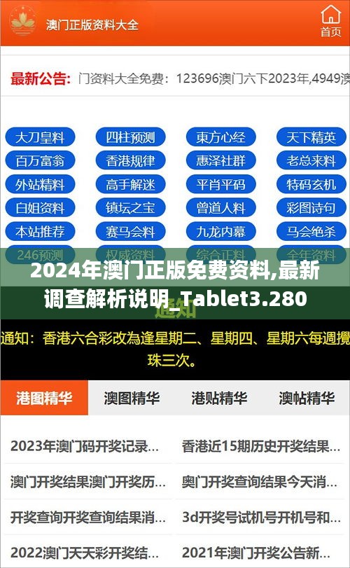 2024年澳门正版免费资料,最新调查解析说明_Tablet3.280