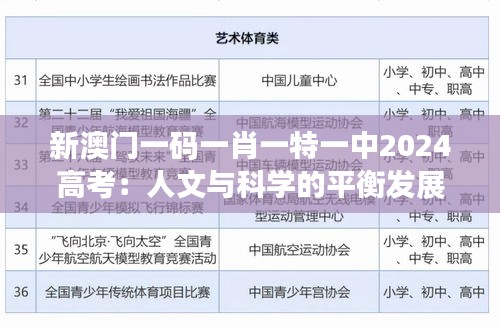 新澳门一码一肖一特一中2024高考：人文与科学的平衡发展