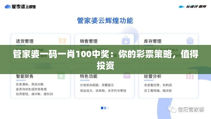 管家婆一码一肖100中奖：你的彩票策略，值得投资