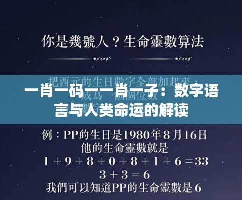 一肖一码一一肖一子：数字语言与人类命运的解读