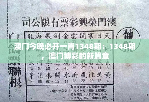 澳门今晚必开一肖1348期：1348期，澳门博彩的新篇章