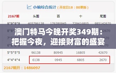 澳门特马今晚开奖349期：把握今夜，迎接财富的盛宴