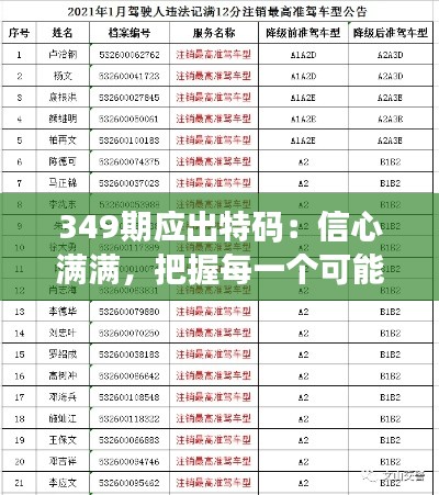 349期应出特码：信心满满，把握每一个可能