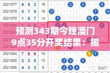 预测343期今晚澳门9点35分开奖结果：揭晓命运之夜的神秘面纱