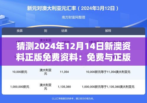 猜测2024年12月14日新澳资料正版免费资料：免费与正版的平衡艺术