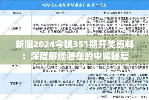 新澳2024今晚351期开奖资料：深度解读潜在的中奖秘籍