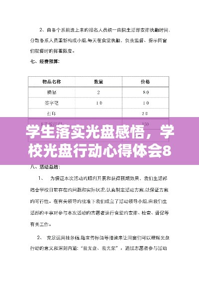 学生落实光盘感悟，学校光盘行动心得体会800字 