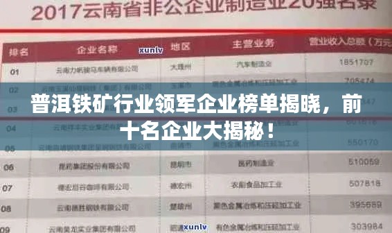 普洱铁矿行业领军企业榜单揭晓，前十名企业大揭秘！