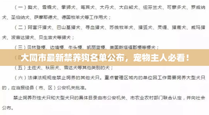 大同市最新禁养狗名单公布，宠物主人必看！