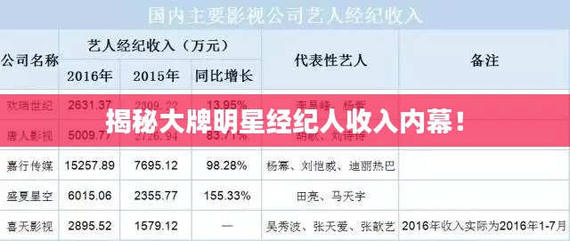 揭秘大牌明星经纪人收入内幕！